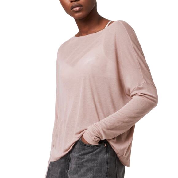 All Saints Francesco Rita Sheer Top Women's M Pink Boat Neck Lightweight Modal - Picture 1 of 9